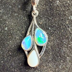 Australian and Ethiopian opal silver pendant
